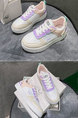 White Pink Leather Round Toe Platform Lace Up Casual Shoes