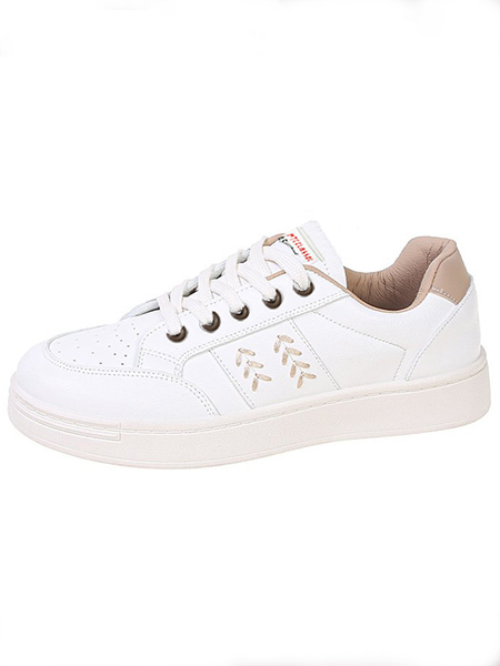 White Leather Round Toe Platform Breathable Rubber Shoes