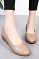 Brown Leather Round Toe Platform Formal Wedge