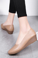 Brown Leather Round Toe Platform Formal Wedge