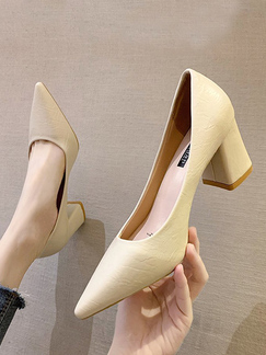 Beige Leather Pointed Toe Platform Basic Pumps High Heel
