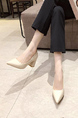 Beige Leather Pointed Toe Platform Basic Pumps High Heel