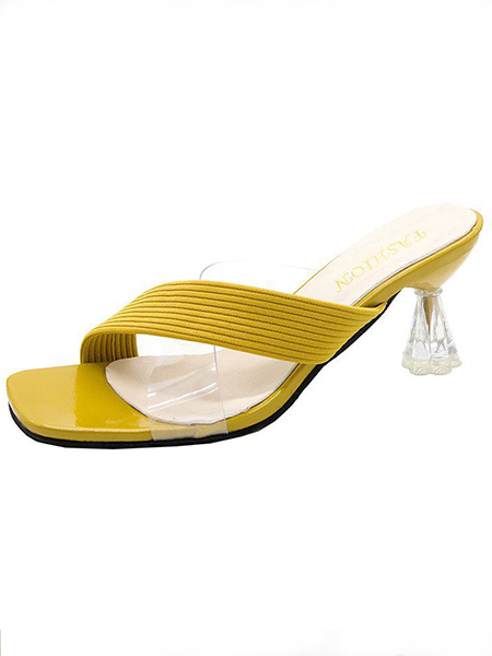 Yellow Suede Square Toe Platform Transparent Casual Sandal Heel