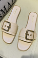 Beige Leather Round Toe Platform Flip Flop Flat Sandals