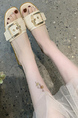 Beige Leather Round Toe Platform Flip Flop Flat Sandals