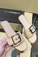 Beige Leather Round Toe Platform Flip Flop Flat Sandals