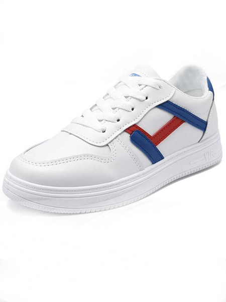 White Leather Round Toe Platform Sneaker Board Shoes