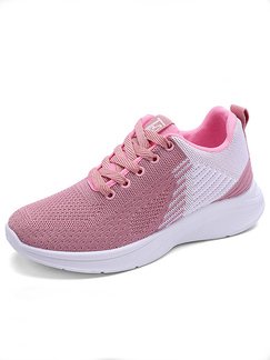 Pink Mesh Round Toe Platform Womens Sneakers Rubber Shoes