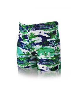 Green Blue and White Plus Size Contrast Printed Swim Shorts Swimwear for Swimming