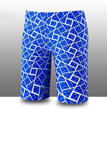 Blue and White Plus Size Contrast Printed Swim Shorts Swimwear for Swimming