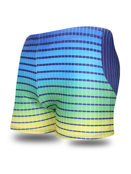 Blue Green and Yellow Plus Size Contrast Stripe Letter Swim Shorts Swimwear for Swimming