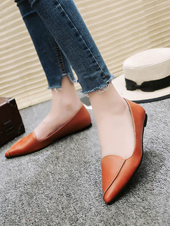 Brown Leather Pointed Toe Platform 1cm Flats