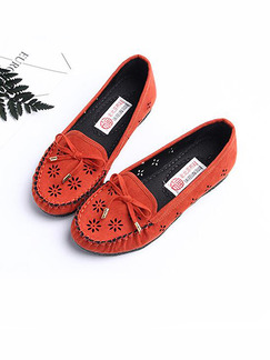 Red Suede Round Toe Platform Lace Up 2cm Flats
