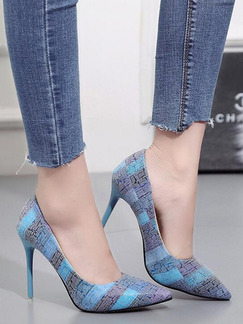 Blue Leather Pointed Toe Platform Stiletto Heel 7cm Heels