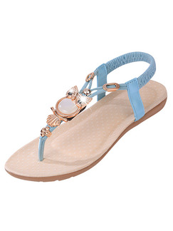Blue and Brown Leather Open Toe Platform 1.5cm Flats Sandals