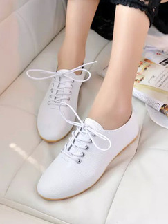 White Leather Round Toe Platform Lace Up 1cm Shoes