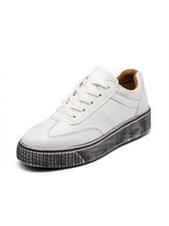 White Leather Round Toe Platform Lace Up 3cm Rubber Shoes