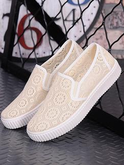 White and Beige Canvas Round Toe Platform 3cm Rubber Shoes