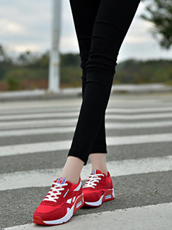 White and Red Polyester Round Toe Platform Lace Up 3cm Rubber Shoes