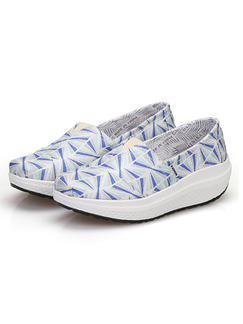 White Blue Colorful Canvas Round Toe Platform 5cm Sandals