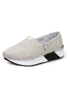Grey and White Canvas Round Toe Platform Slip On 5cm Rubber Shoes