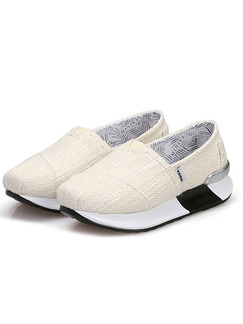 Beige and White Canvas Round Toe Platform Slip On 5cm Rubber Shoes