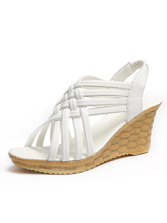 White and Brown Leather Open Toe Platform 7cm Wedges