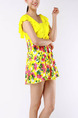 Yellow Colorful Plus Size Loose Siamese Linking Printed Ruffle Band Flat Bottom Chest Pad Floral Polyester and Elasticity Swimwear