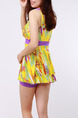 Yellow Colorful Two-Piece Plus Size Loose Contrast Linking Printed Flat Bottom  Polyester and Elasticity Swimwear