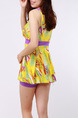 Yellow Colorful Two-Piece Plus Size Loose Contrast Linking Printed Flat Bottom  Polyester and Elasticity Swimwear