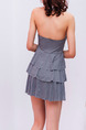 Grey Slim Stripe V Neck Band Ruffle Chest Pad Flat Bottom Open Back Polyester Swimwear