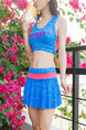 Blue and Pink Two-Piece Slim Contrast Linking Letter Printed Chest Pad Flat Bottom  Polyester  Swimwear