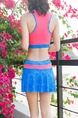 Blue and Pink Two-Piece Slim Contrast Linking Letter Printed Chest Pad Flat Bottom  Polyester  Swimwear