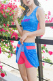 Blue and Pink Two-Piece Slim Contrast Linking Letter Printed Chest Pad Flat Bottom  Polyester  Swimwear