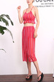 Red Three-Piece Slim Sling Contrast Printed Flat Bottom Ruffle Furcal Band Polyester Swimwear