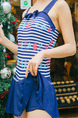 Colorful Slim Stripe Printed Siamese Polyester and Elasticity Swimwear Sleeveless