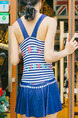 Colorful Slim Stripe Printed Siamese Polyester and Elasticity Swimwear Sleeveless