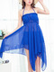 Royal Blue Slim See-Through Three-Piece Slip Polyester  Swimwear Sleeveless 