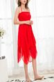 Red Slim See-Through Three-Piece Slip Polyester  Swimwear Sleeveless