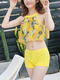 Yellow and Colorful Slim Printed Three-Piece Tropical Polyester and Elasticity Swimwear Sleeveless 