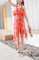 Red and Colorful Loose Printed Three-Piece Polyester Swimwear Sleeveless