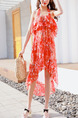 Red and Colorful Loose Printed Three-Piece Polyester Swimwear Sleeveless