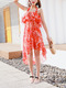 Red and Colorful Loose Printed Three-Piece Polyester Swimwear Sleeveless 