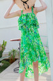 Green and Colorful Loose Printed Three-Piece Polyester Swimwear Sleeveless 