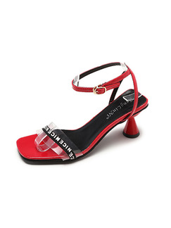 Red Leather Open Toe Platform 6cm Ankle Strap Heels for Casual Party Office
