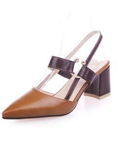 Brown Leather Pointed Toe Platform 7cm Chunky Heel Heels for Casual Party