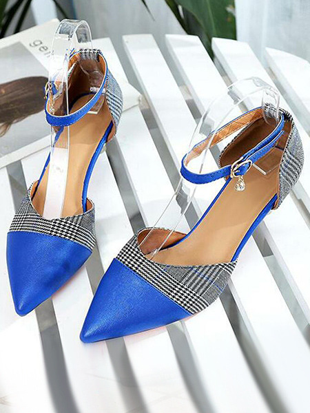 Blue Leather Pointed Toe Platform 5cm Heels for Casual Party Office