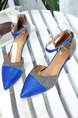 Blue Leather Pointed Toe Platform 5cm Heels for Casual Party Office 