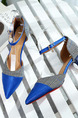 Blue Leather Pointed Toe Platform 5cm Heels for Casual Party Office
