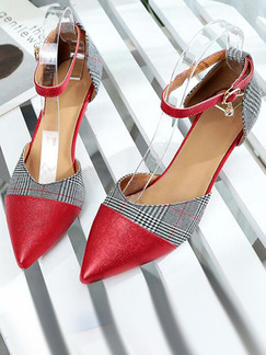 Red Leather Pointed Toe Platform 5cm Heels for Casual Party Office